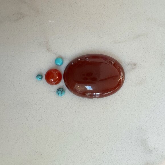 Cabochon Lot with Carnelian, Turquoise, Tigers Eye, Jasper, Onyx - Picture 5 of 15